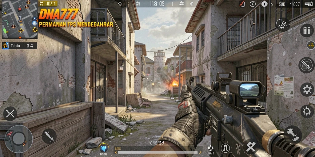 Screenshot gameplay DNA777 menampilkan aksi tembak-menembak yang intens dan mendebarkan.