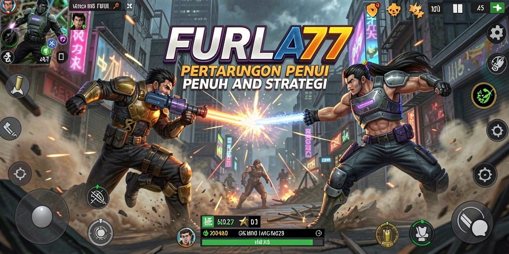 Screenshot gameplay FURLA77 menampilkan pertarungan seru dan karakter yang dinamis.