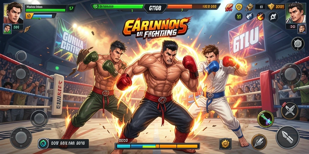 Tampilan gameplay GT108 yang mendebarkan dan penuh aksi Fighting.