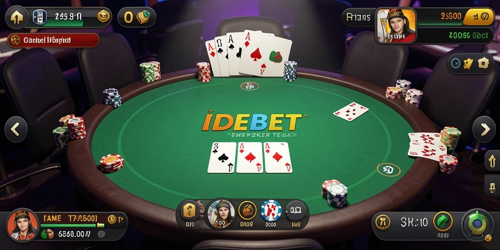 Tampilan menarik dari gameplay Poker di IDEBET yang mendebarkan.