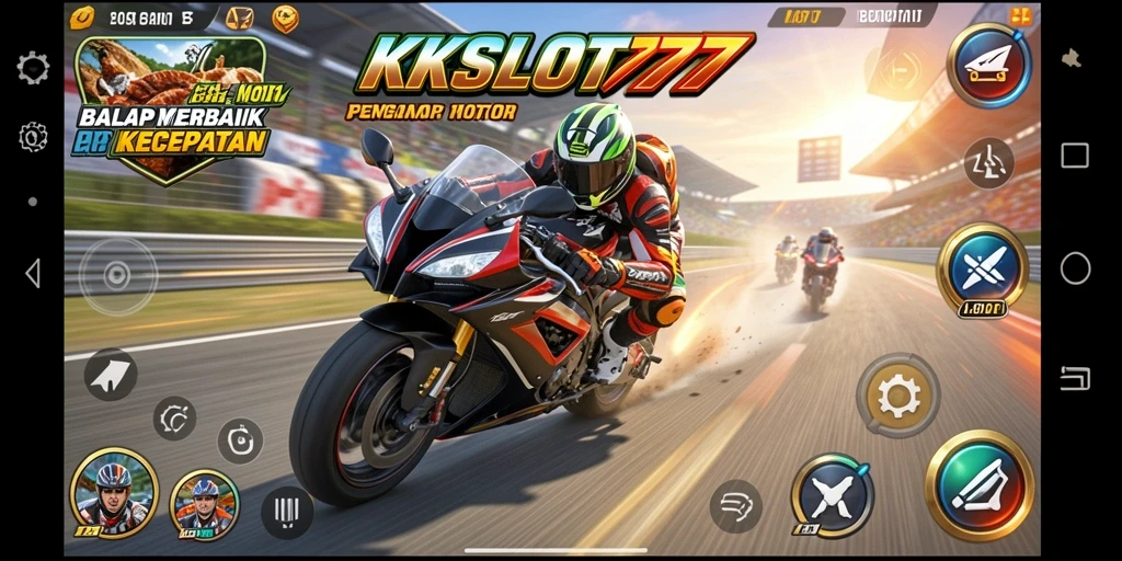 Tampilan gameplay menegangkan dari KKSLOT777 saat berlomba di trek balap.