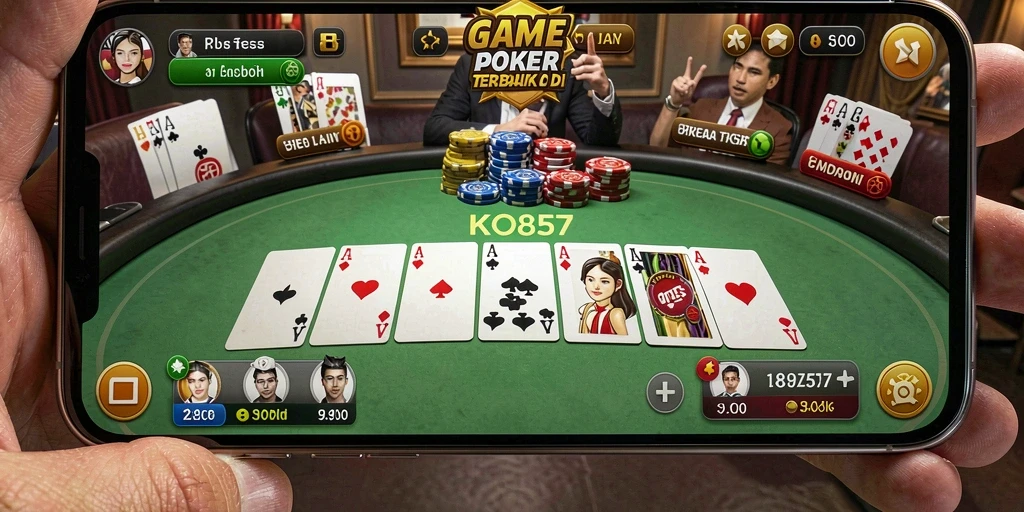 Screenshot gameplay KO857 menunjukkan suasana meja poker yang seru dan interaktif.