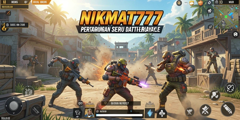 Menampilkan gameplay seru dari NIKMAT777 dalam arena Battle Royale.