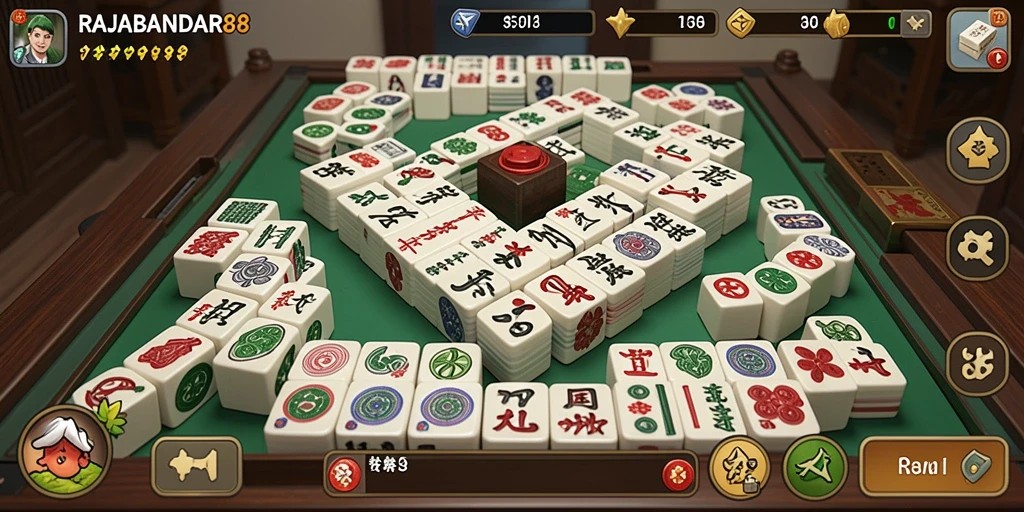 Screenshot gameplay RAJABANDAR88 dengan tampilan tile Mahjong yang jelas.