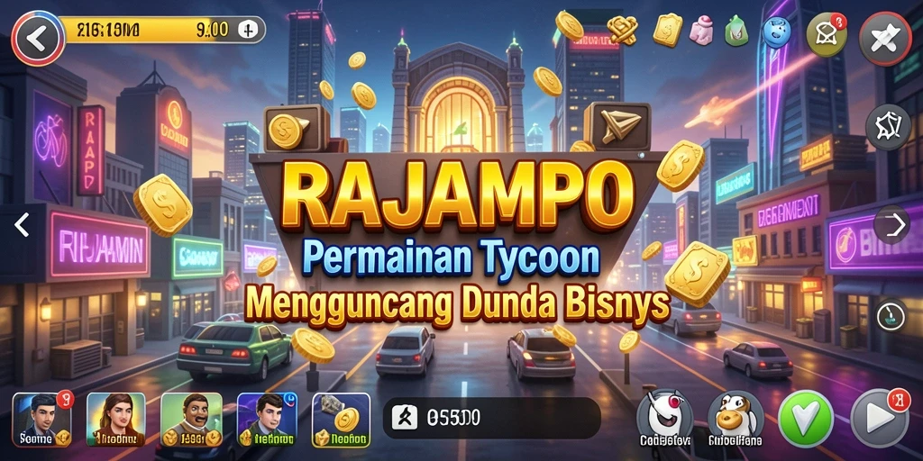 Screenshot menampilkan gameplay intens RAJAMPO dengan pengelolaan bisnis yang menarik.