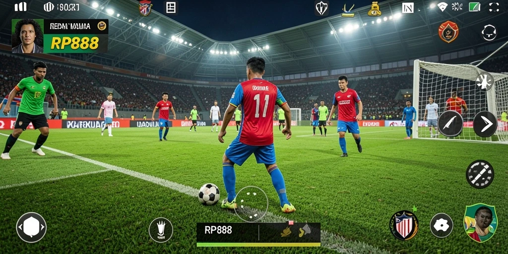 Tampilan menarik dari gameplay sepak bola RP888 yang seru.