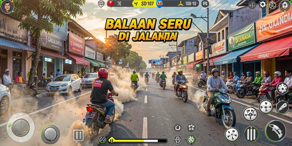 Screenshot gameplay SD107 yang menampilkan aksi balapan yang seru dan menarik.