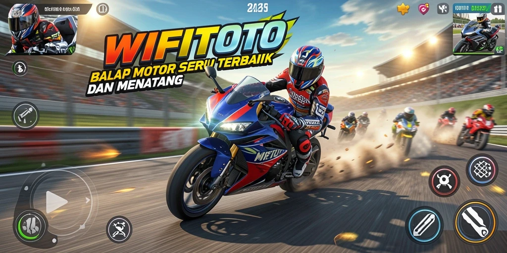 Tampilan gameplay seru dengan motor balap melaju kencang.