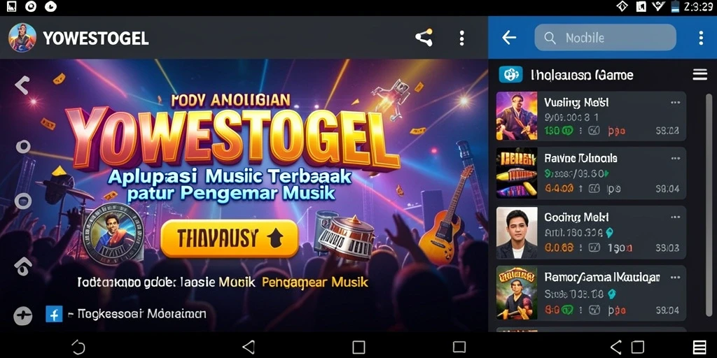 Screenshot gameplay YOWESTOGEL dengan berbagai fitur menarik dan lagu-lagu terbaru.